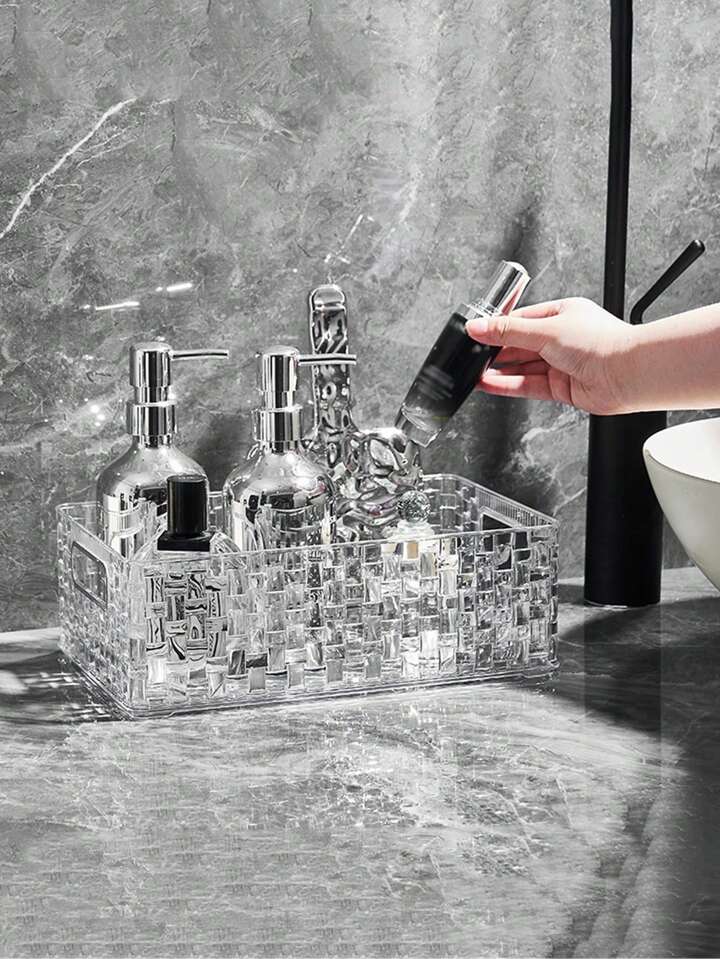 Makeup And Perfume Organizer Basket, Dressing Table Storage Holder, Transparent Glacier Pattern Cosmetic Storage Holder Makeup And Perfume Organizer Basket, Dressing Table Storage Holder, Transparent Glacier Pattern Cosmetic Storage Holder